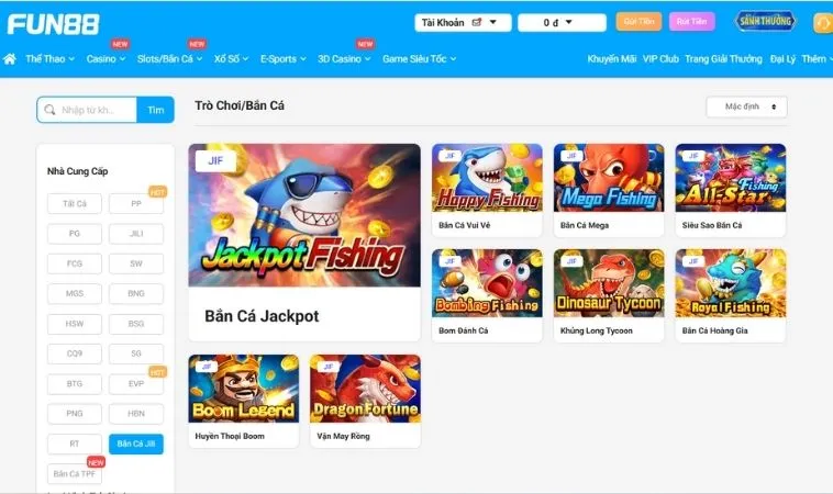 Đa dạng các trò chơi bắn cá để trải nghiệm tại nhà cái Fun88