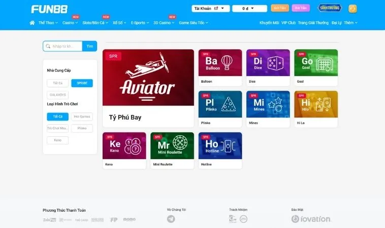 Nhà cái Fun88 sở hữu nhiều thể loại game nhanh hấp dẫn