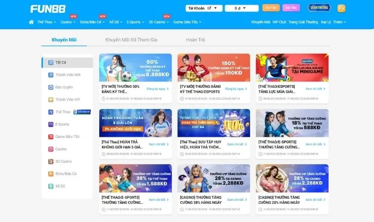 Các chương trình khuyến mãi Fun88 hấp dẫn tặng hội viên nhà cái