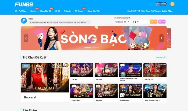 Kho trò chơi live casino hấp dẫn tại nhà cái FUN88